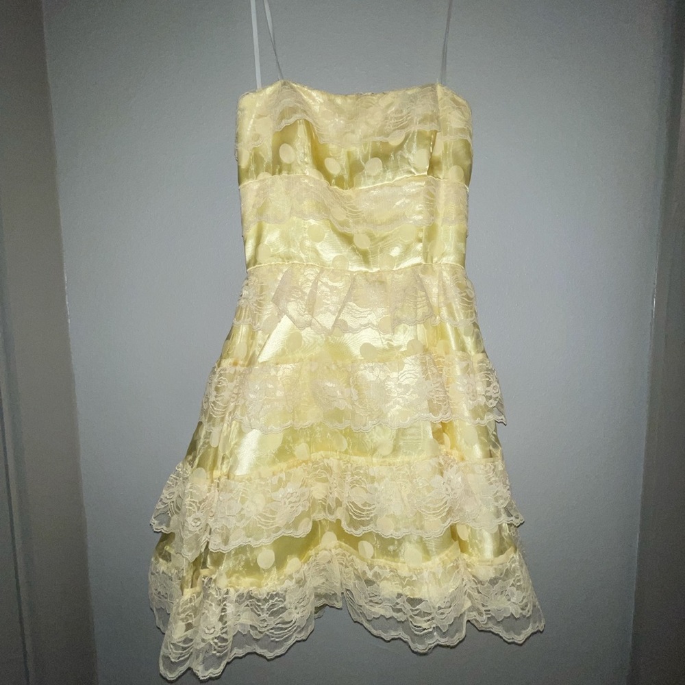 Yellow lace polka dot dress
